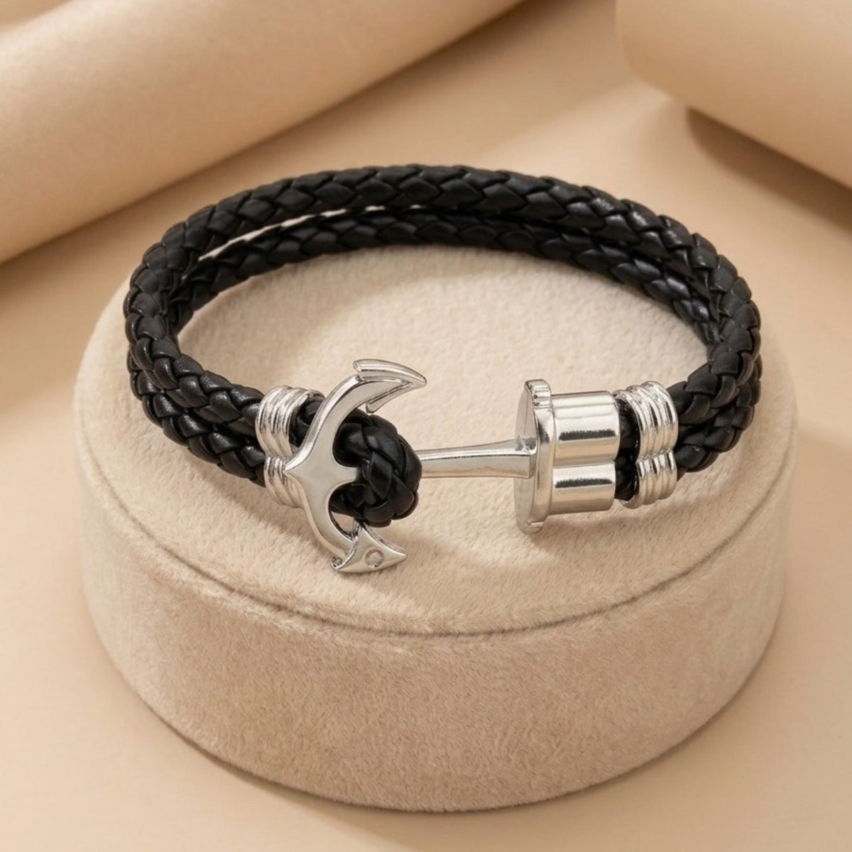Bracelet "Ancre Marine" en Cuir Tressé