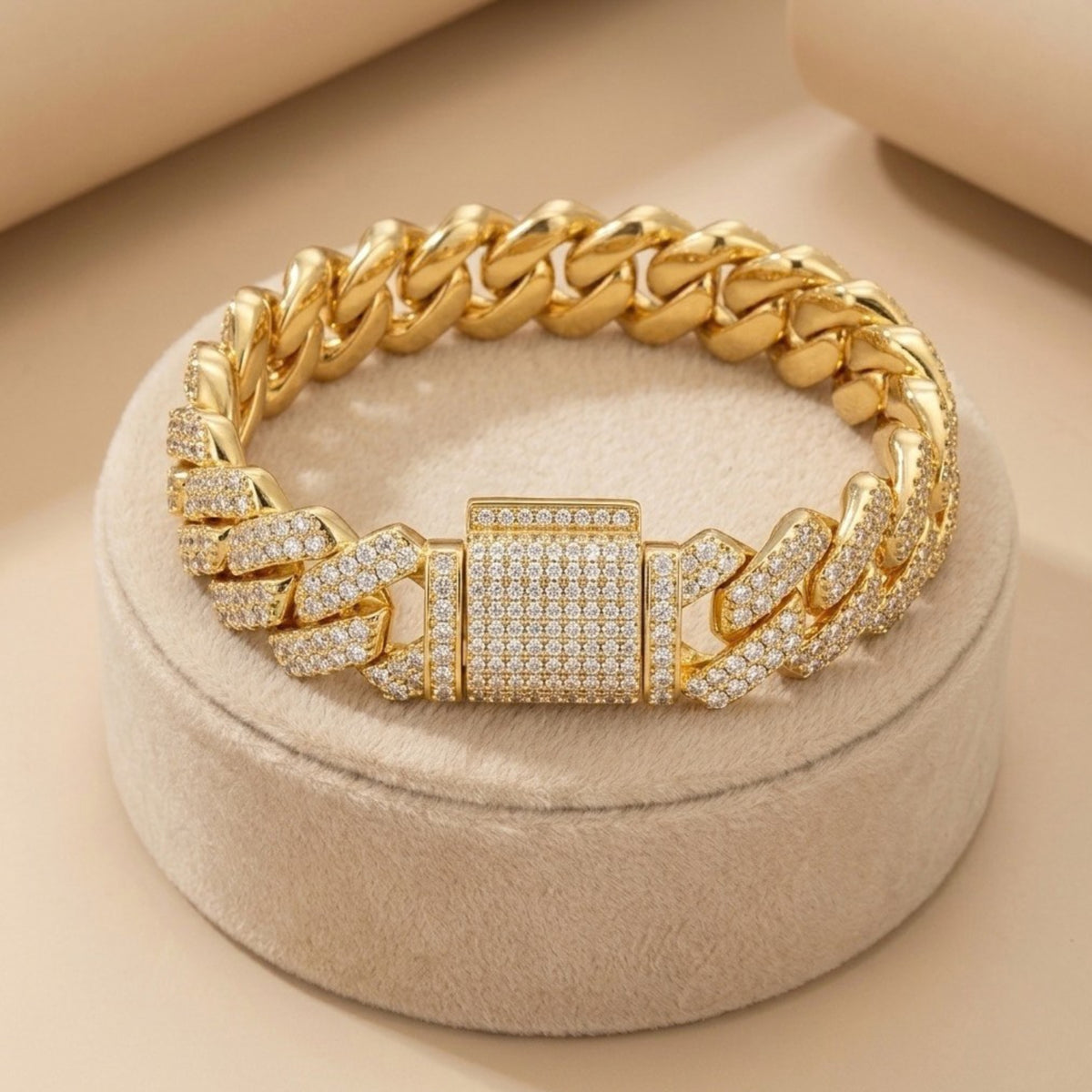 Bracelet homme – chaîne pavée zircon (14 mm)