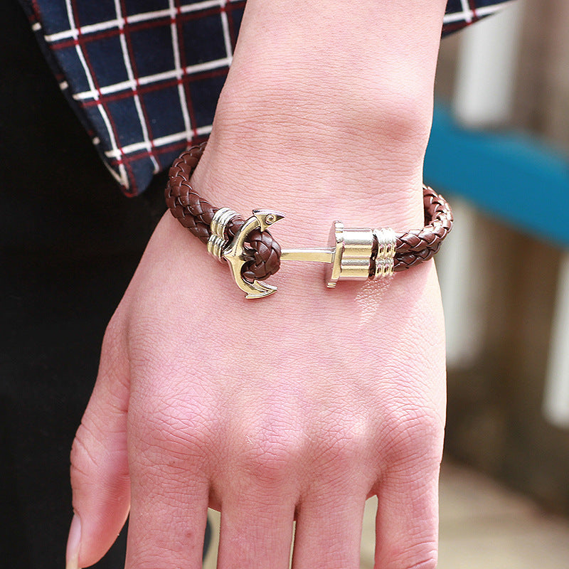 Bracelet "Ancre Marine" en Cuir Tressé