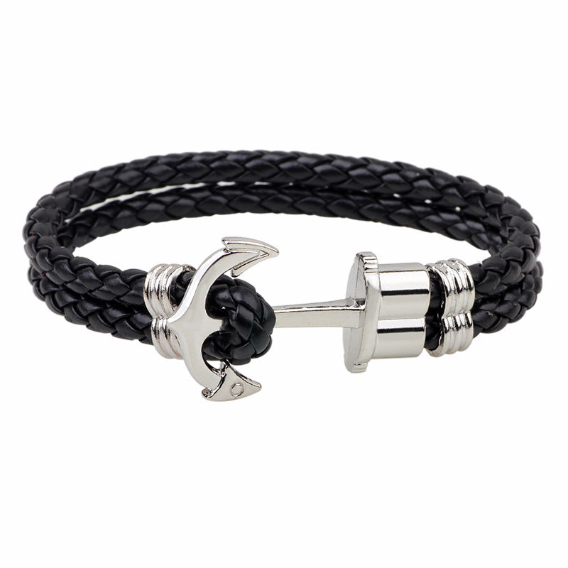 Bracelet "Ancre Marine" en Cuir Tressé