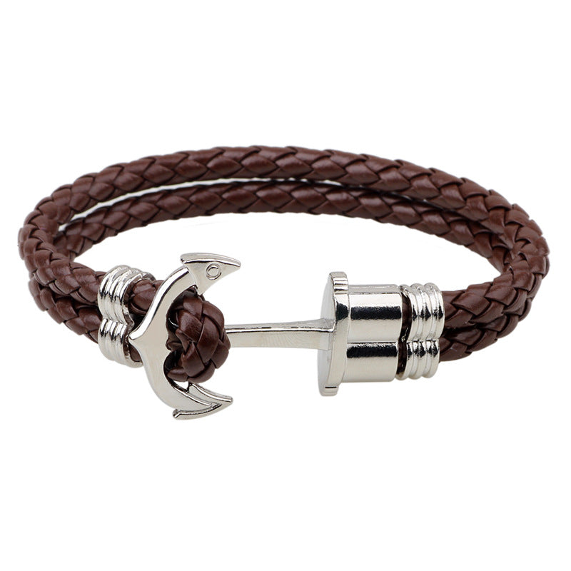 Bracelet "Ancre Marine" en Cuir Tressé