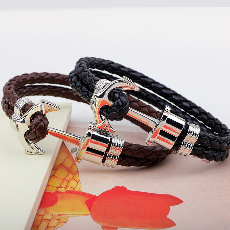 Bracelet "Ancre Marine" en Cuir Tressé
