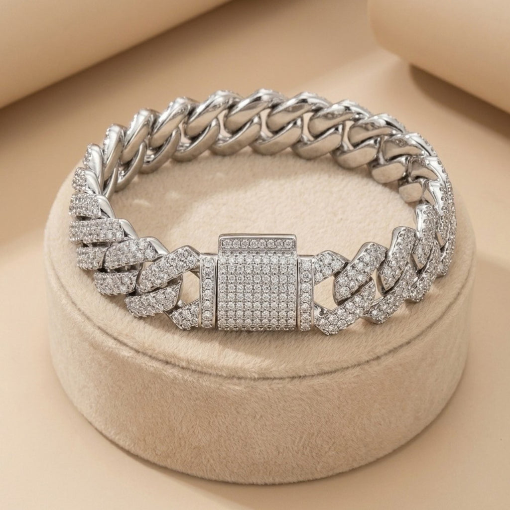 Bracelet homme – chaîne pavée zircon (14 mm)