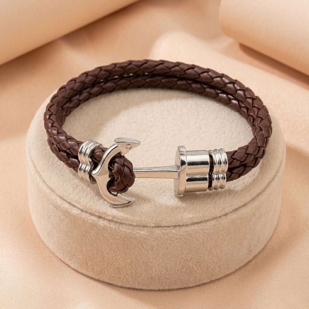 Bracelet "Ancre Marine" en Cuir Tressé