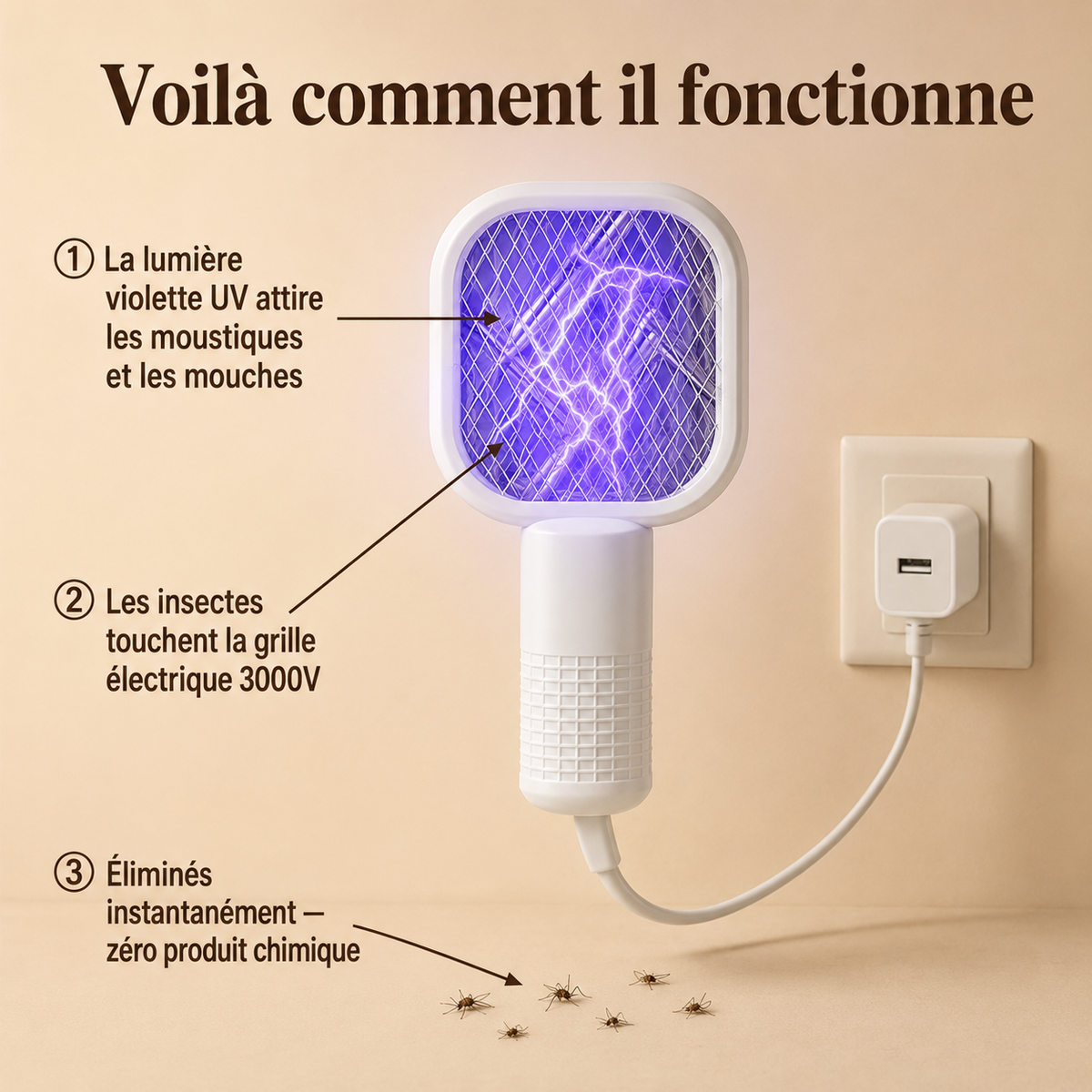 Raquette Anti-Moustiques Électrique USB