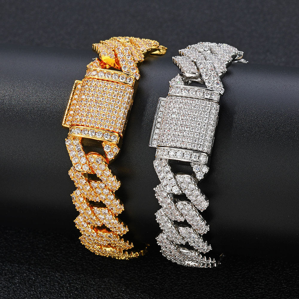 Bracelet homme – chaîne pavée zircon (14 mm)