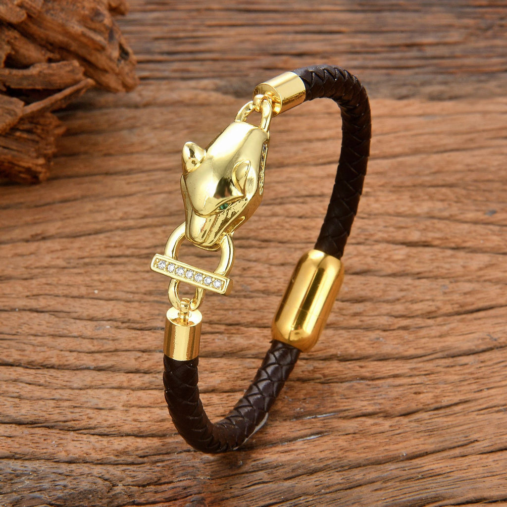 Bracelet Léopard Royal en Cuir Tressé et Acier