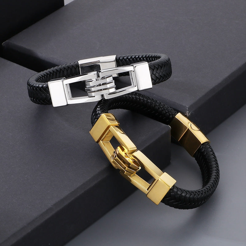 Bracelet "Titanium Loop" en Cuir et Acier