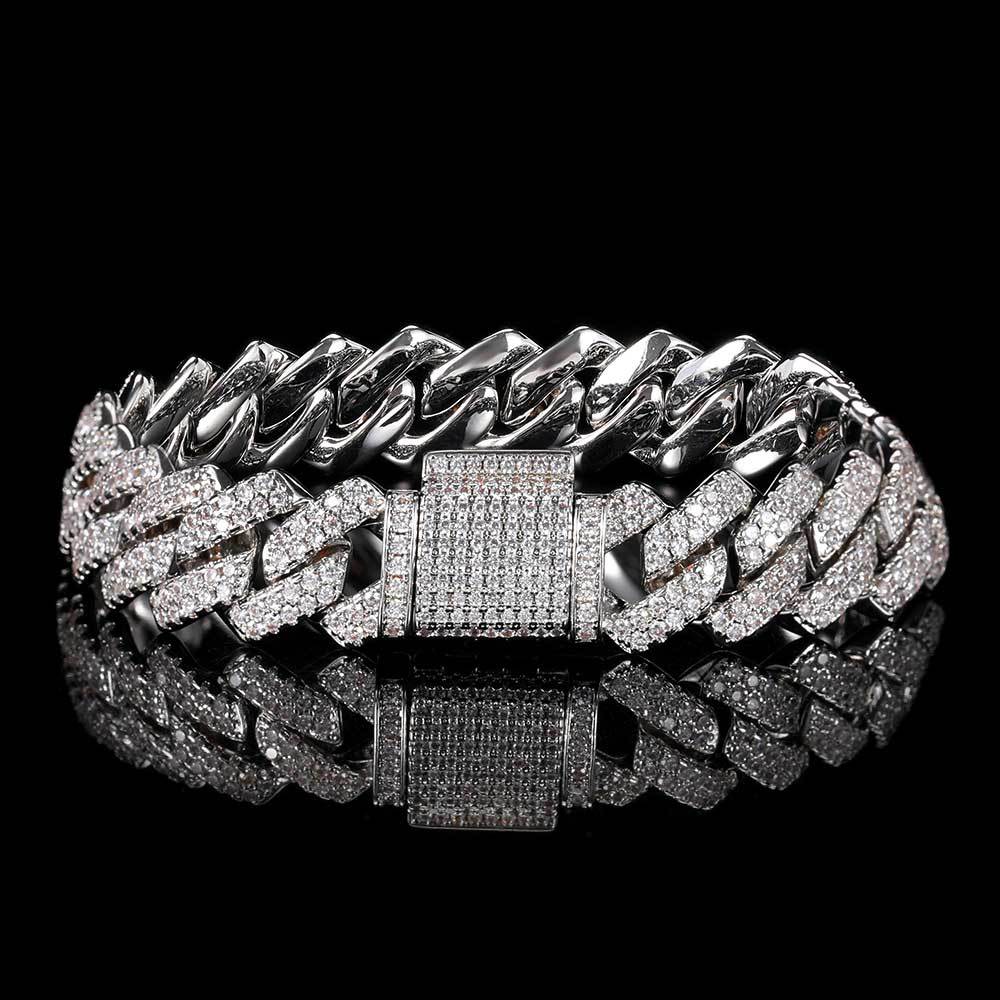 Bracelet homme – chaîne pavée zircon (14 mm)