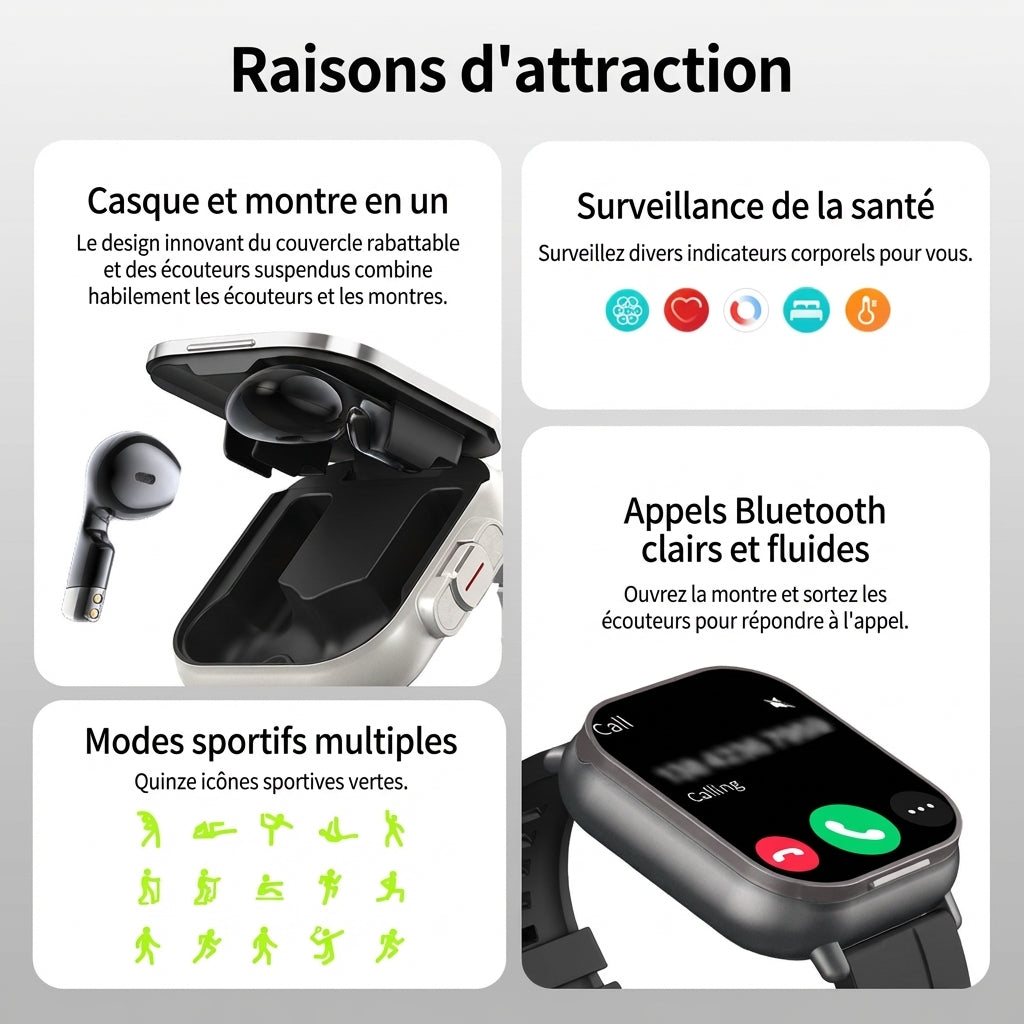 Smartwatch Pro I7 + écouteurs Bluetooth (2-en-1)